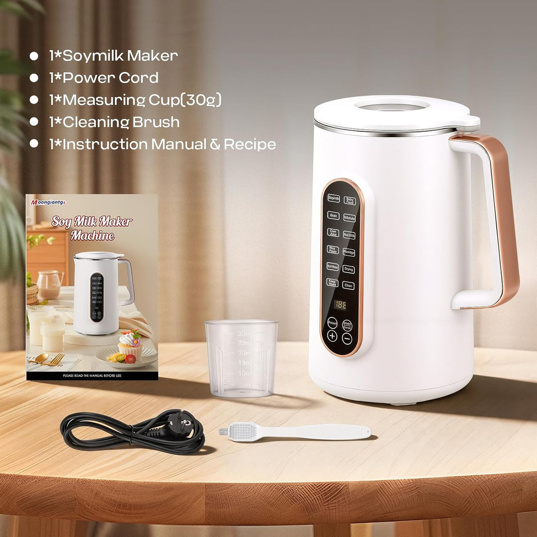 Moongiantgo 1,2L Nussmilchbereiter, 8-in-1 Automatische Sojamilchmaschine für Mandel-, Hafer- & Milc