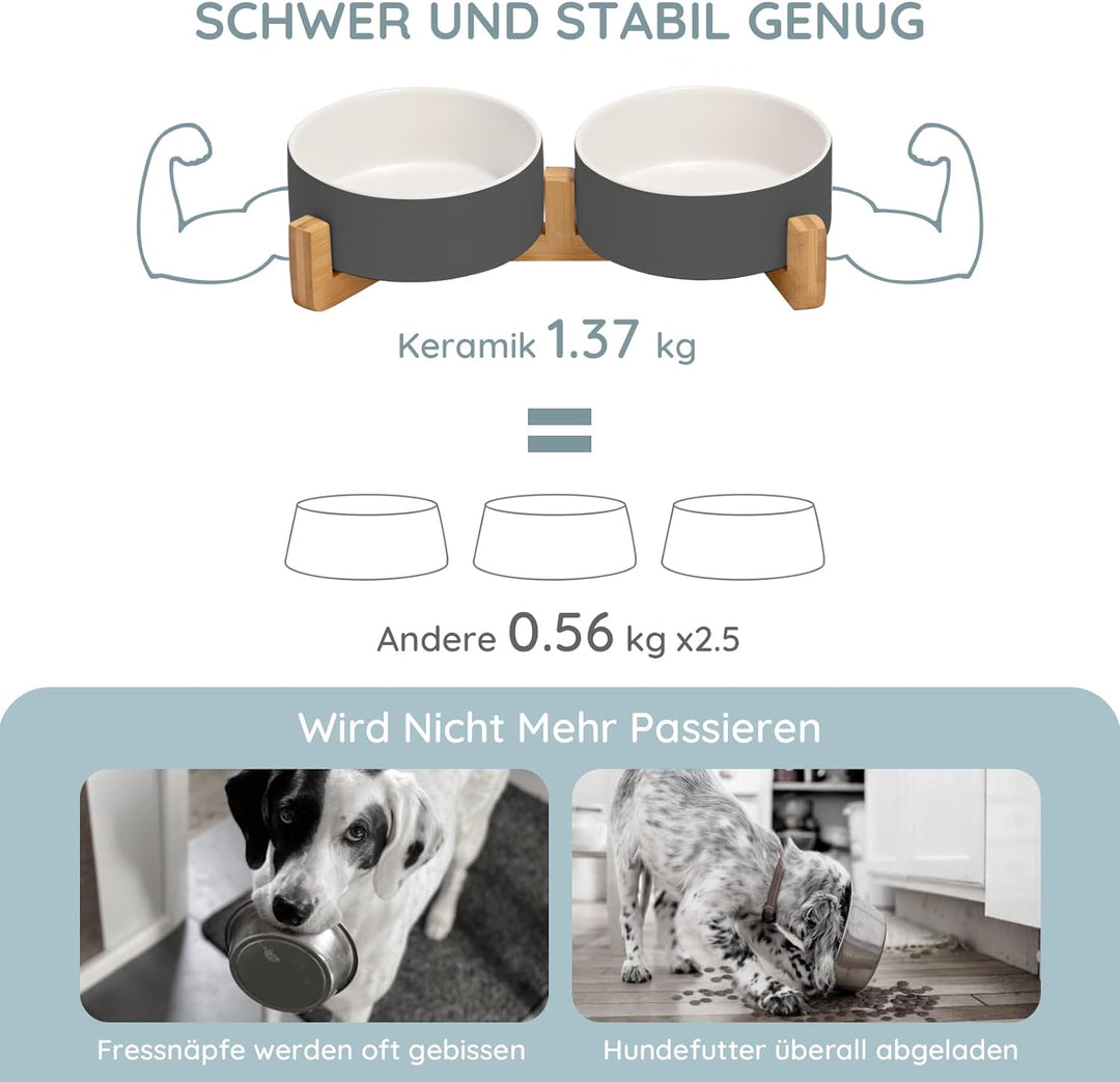 SPUNKYJUNKY Hundenapf Keramik Grosse Hunde Katzennapf Erhöht mit Bambus Ständer Futternapf für Hund