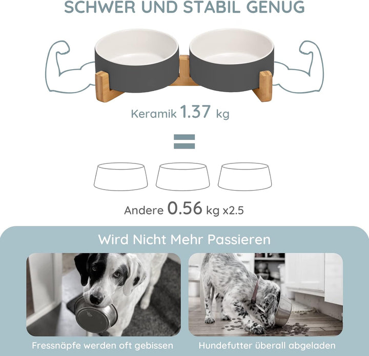 SPUNKYJUNKY Hundenapf Keramik Grosse Hunde Katzennapf Erhöht mit Bambus Ständer Futternapf für Hund