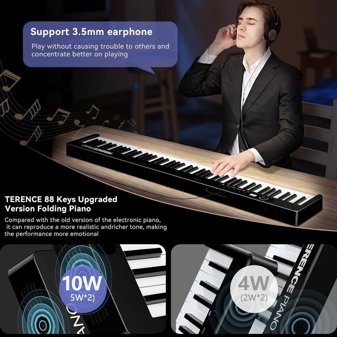 TERENCE Faltbares Piano mit 88 Tasten 1750mAh Akku Halbgewichtete Tastatur mit Display Sustain-Pedal