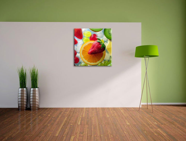 Leckeres buntes Obst, Format: 70x70 auf Leinwand, XXL riesige Bilder fertig gerahmt mit Keilrahmen,