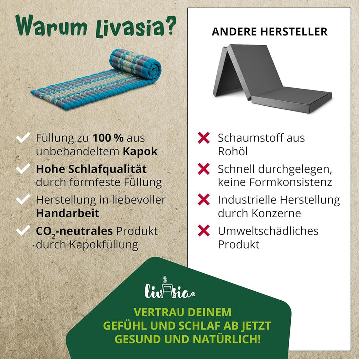 livasia Rollmatte Rollmatratze L-200x110x4,5cm, Gästebett Gästematratze 1 Person, Reisebett Kofferra
