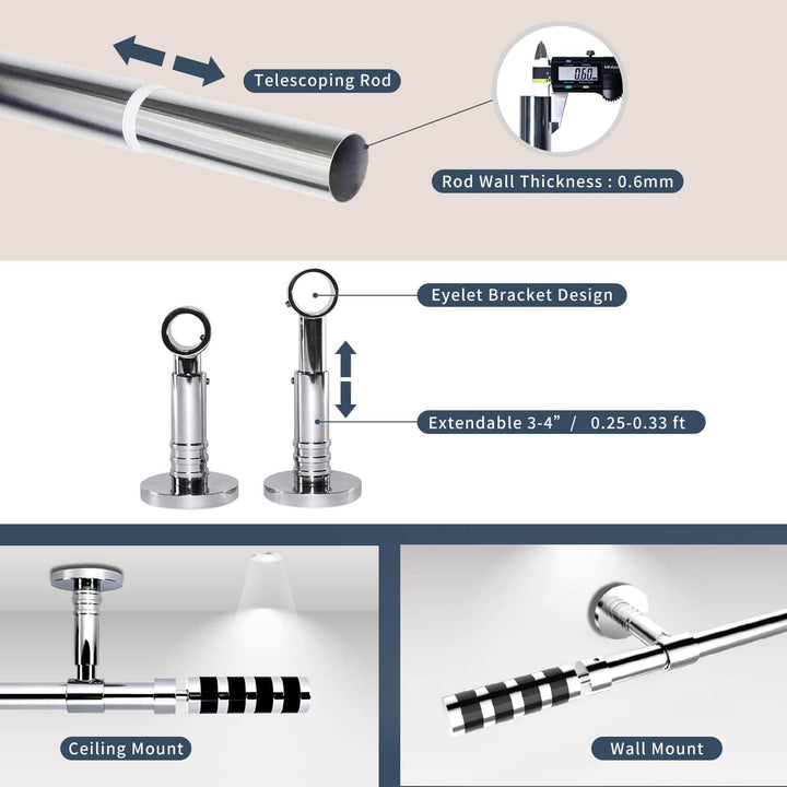Gcurtain Vorhangstangen Set Metallstange Standard Durchmesser 5/8"-3/4"(16-19 mm) Einstellbar Hochbe