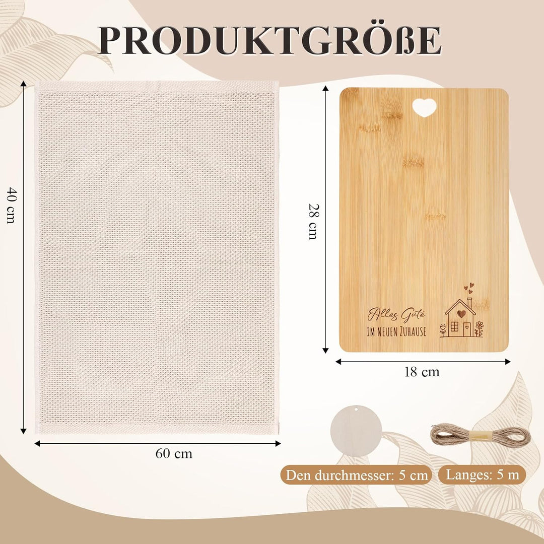 Xuniea Einweihungsgeschenk Wohnung 28 x 18 cm Holz Schneidebrett Baumwolle Küchentuch Einzugsgeschen