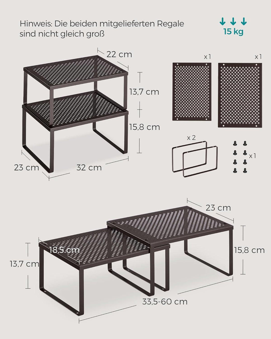 SONGMICS Gewürzregal, 4er Set, Küchenregal, Küchen-Organizer, Küche, Gewürzhalter, erweiterbar, stap