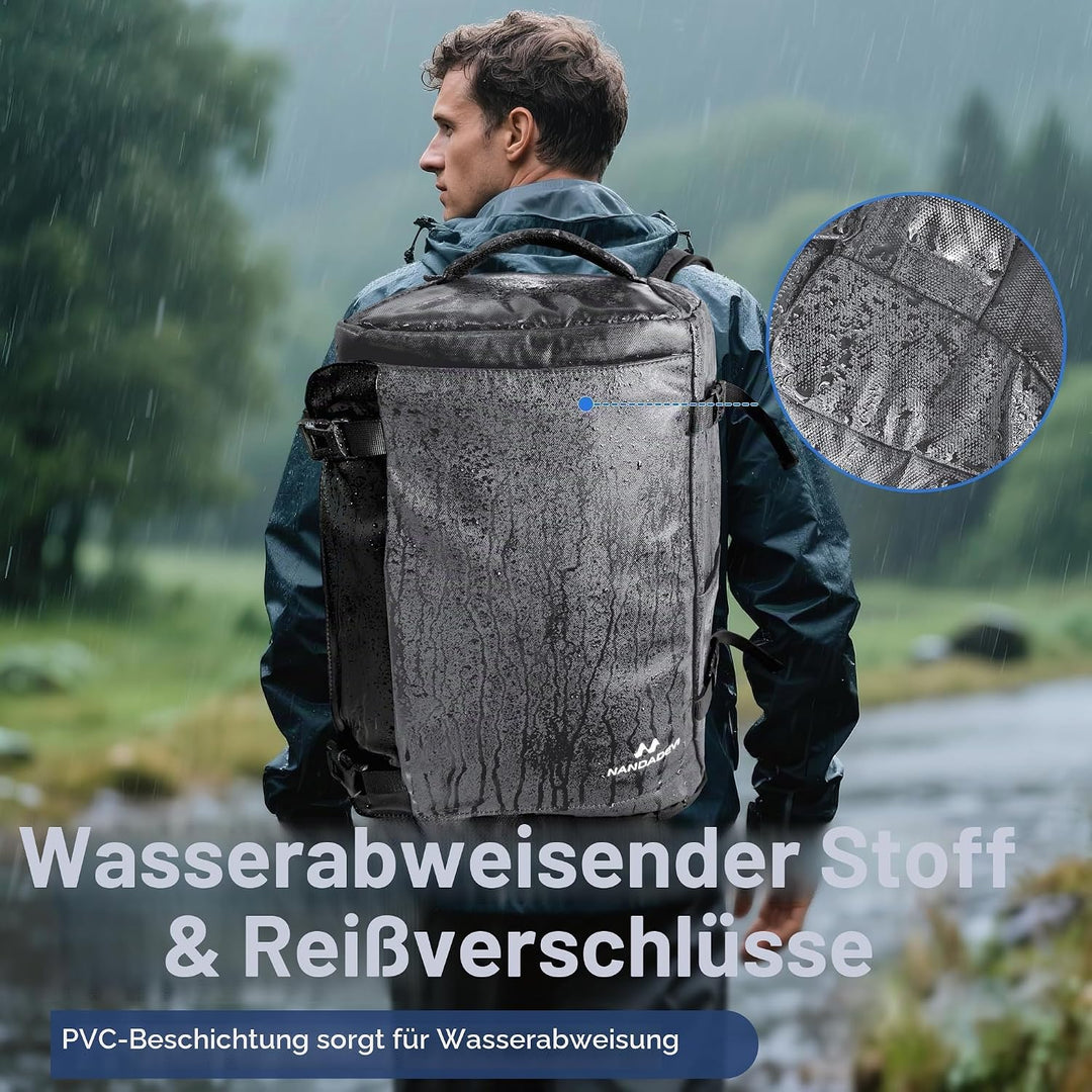 NANDADEVI Rucksack Herren, 40l, grosser, robuster, wasserabweisender Wanderrucksack mit Trocken- und