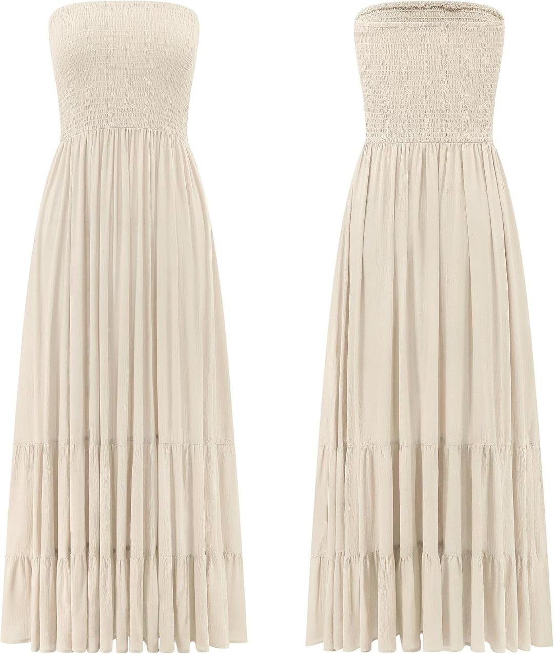 R.Vivimos Sommer Boho Trägerloses Bandeau Shirred Rüschen Tube A Linie Maxikleid S Beige#2, S Beige#