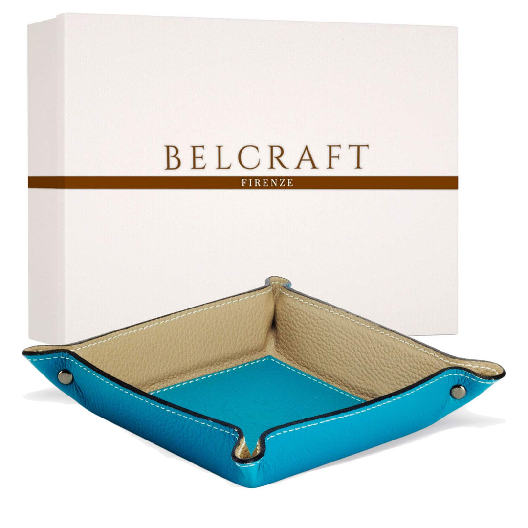 Luni Taschenleerer Leder, Handgearbeitet in klassischem italienischem Stil, Ordentlich Tablett, Aqua