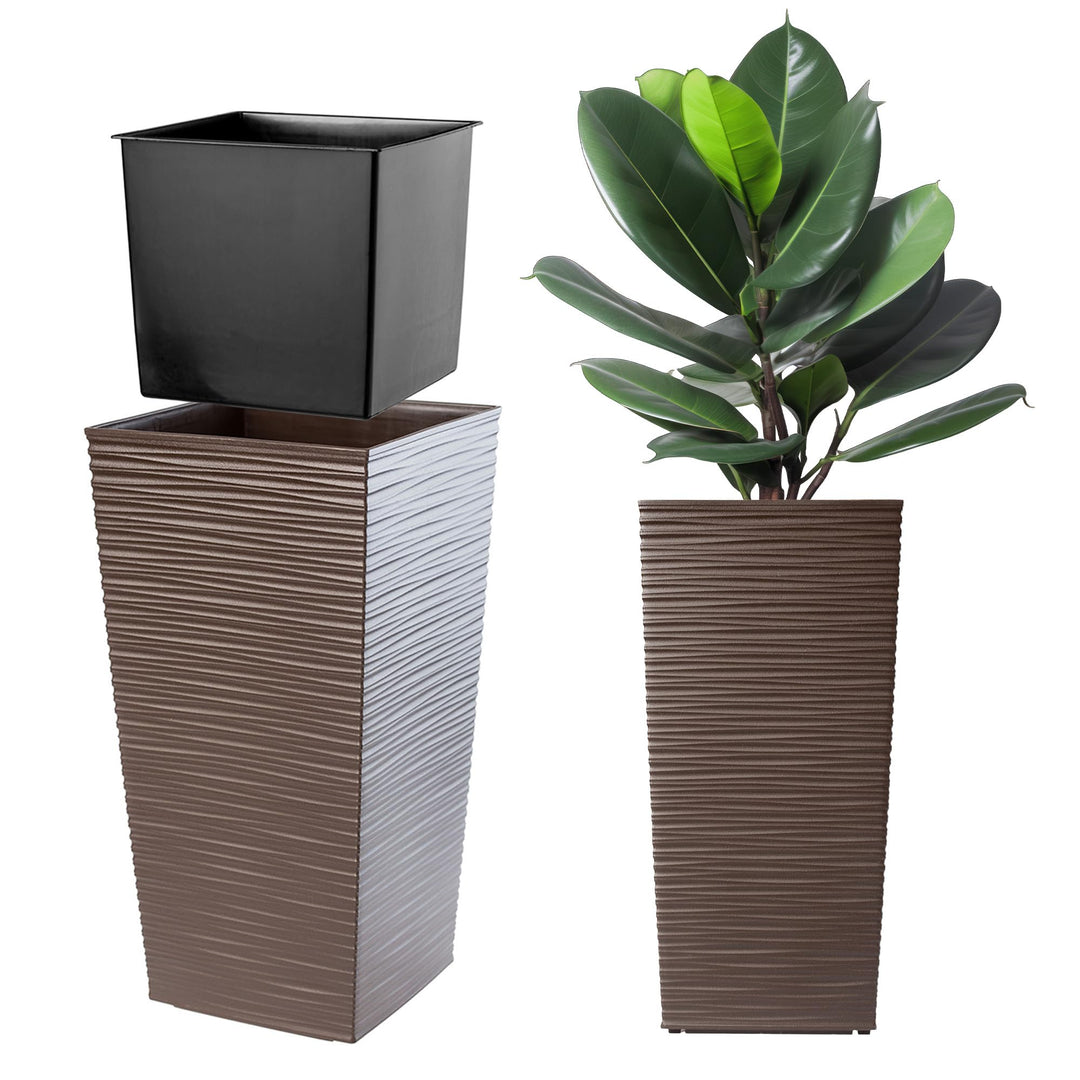 KADAX Pflanzkübel mit Innentopf, Höhe 68cm, Mokka – Wetterfester Blumentopf für Innen & Aussen, idea