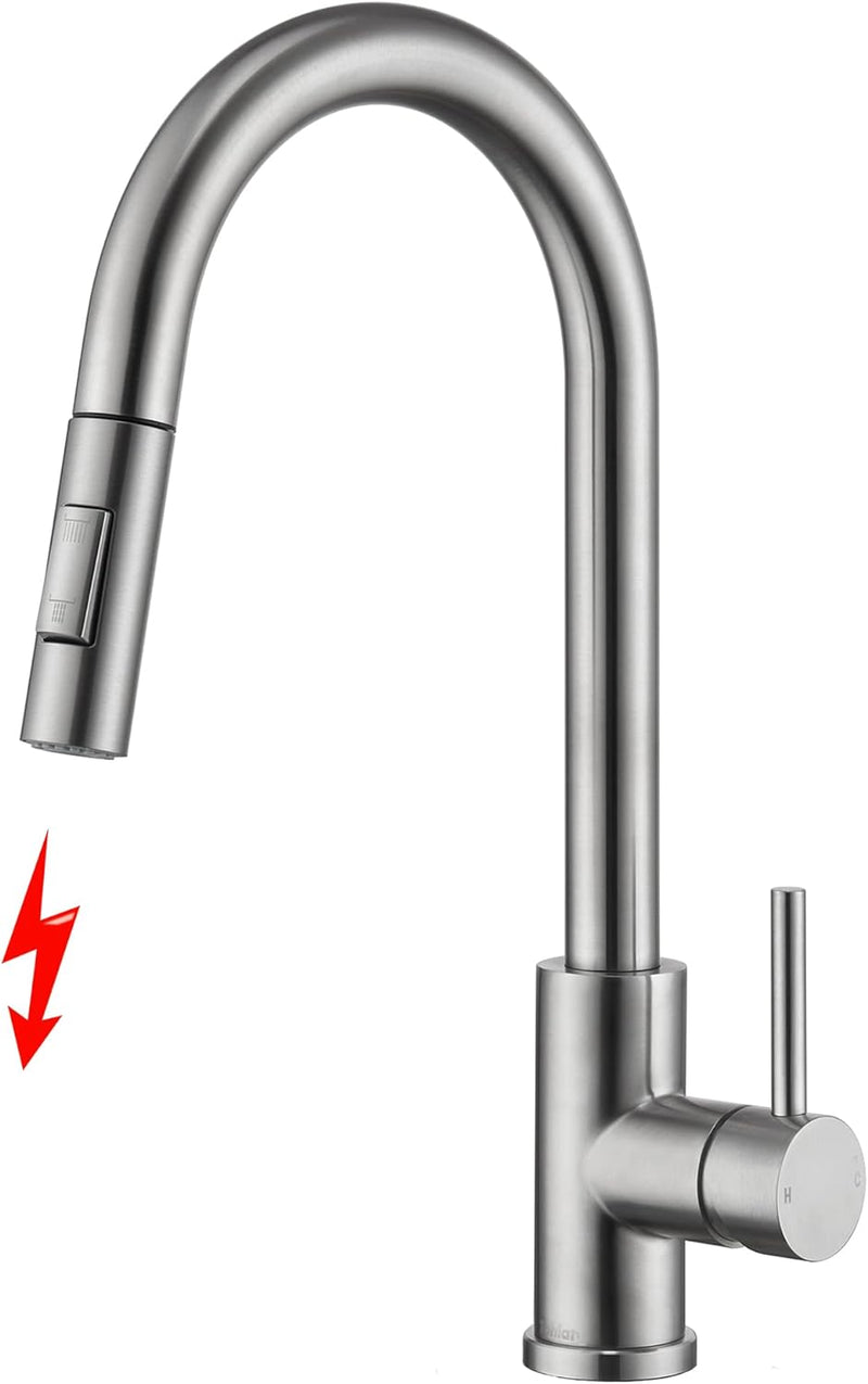 Tohlar Niederdruck Armatur Küche mit Ausziehbare Brause, Niederdruck Wasserhahn Küche 360° Drehbar M