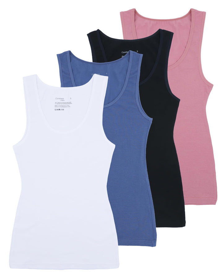 Comfneat Damen 4-Pack Tank Tops Stretch Baumwolle Elasthan Bequeme Unterhemden M Color-set-7 4-pack,