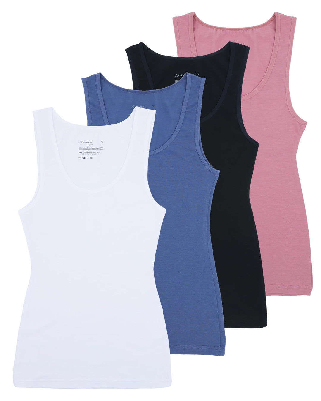 Comfneat Damen 4-Pack Tank Tops Stretch Baumwolle Elasthan Bequeme Unterhemden XXL Color-set-7 4-pac