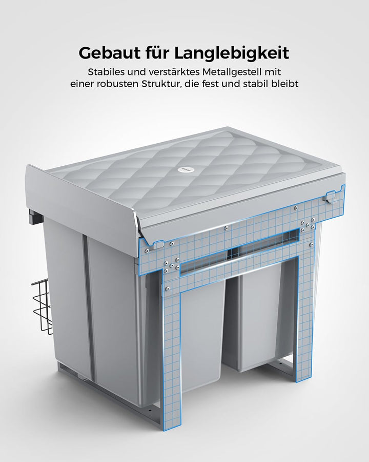lovewind Abfallsammler Tandem, 2×20L, Mülleimer küche, Mülltrennsystem für Unterschrank，Stahlrahmen,