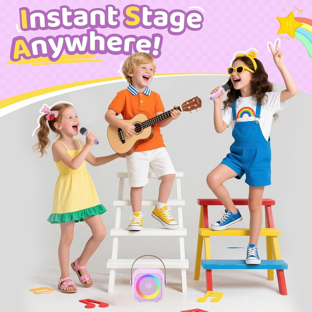 Karaoke Maschine mit 2 Karaoke Mikrofon, Tragbaren Bluetooth Lautsprecher für Erwachsene/Kinder, Ges