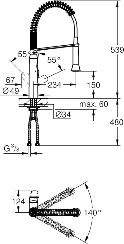 GROHE K7 - Spültischbatterie (herausziehbare SpeedClean Profibrause, mittelhoher Auslauf, Schwenkber