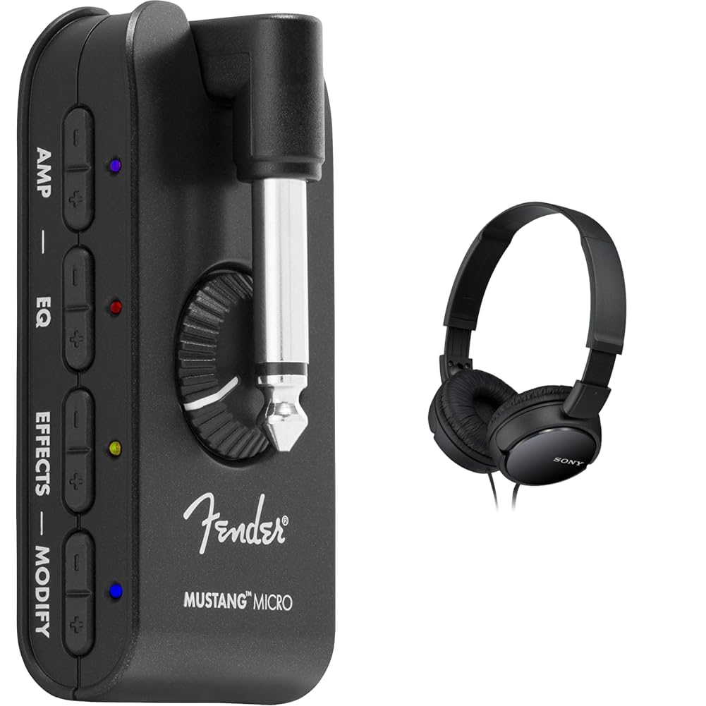 Fender Mustang Mikro-Verstärker, Schwarz, 2311300000 &amp; Sony MDR-ZX110 Faltbarer Bügelkopfhörer, schw