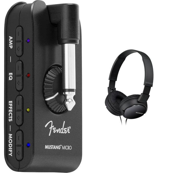 Fender Mustang Mikro-Verstärker, Schwarz, 2311300000 &amp; Sony MDR-ZX110 Faltbarer Bügelkopfhörer, schw