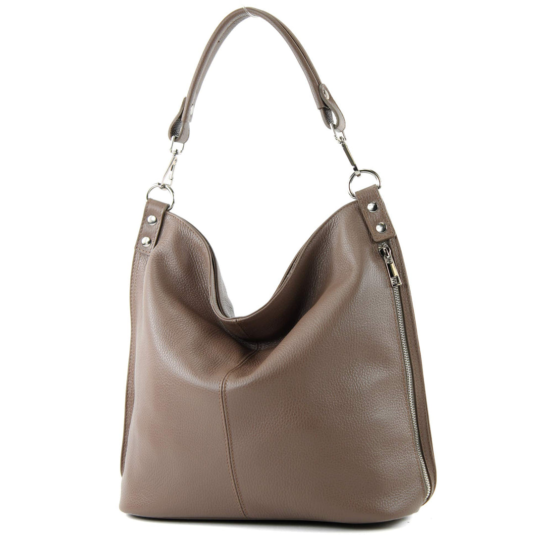 modamoda de - T177 - ital. Damen Schultertasche aus Leder Blassbraun, Blassbraun