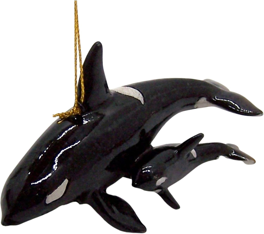 Orca Wal mit Babywal Weihnachtsdekoration, nautisches Thema, Urlaubsdekoration, 5,4 cm hoch