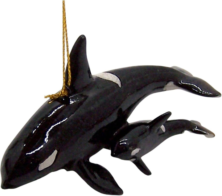 Orca Wal mit Babywal Weihnachtsdekoration, nautisches Thema, Urlaubsdekoration, 5,4 cm hoch