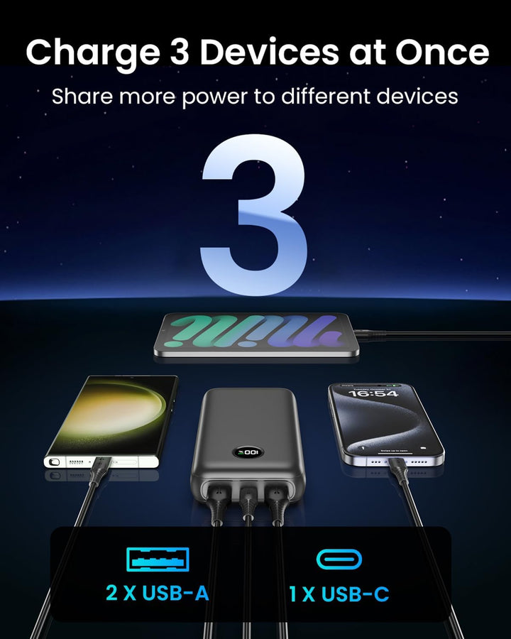 Power Bank 27000mAh, SOARAISE 22,5W Externer Akku PD 3.0 QC 4.0 Powerbank mit LED Display USB-C Eing