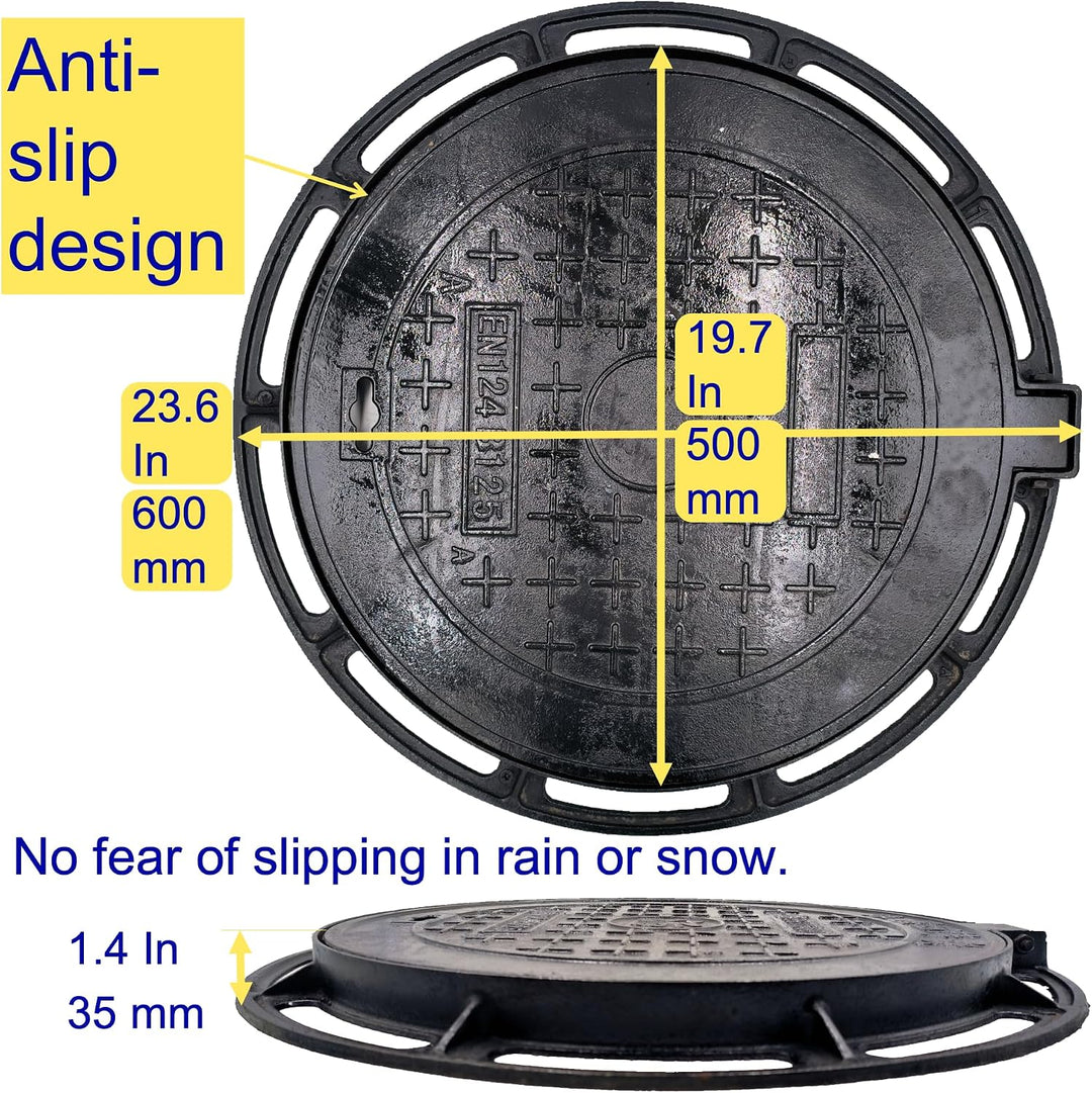 Schachtdeckel aus Gusseisen mit Rahmen, schwarz Ø 480 mm Ø 480 mm Lichte Weite, Ø 480 mm Lichte Weit