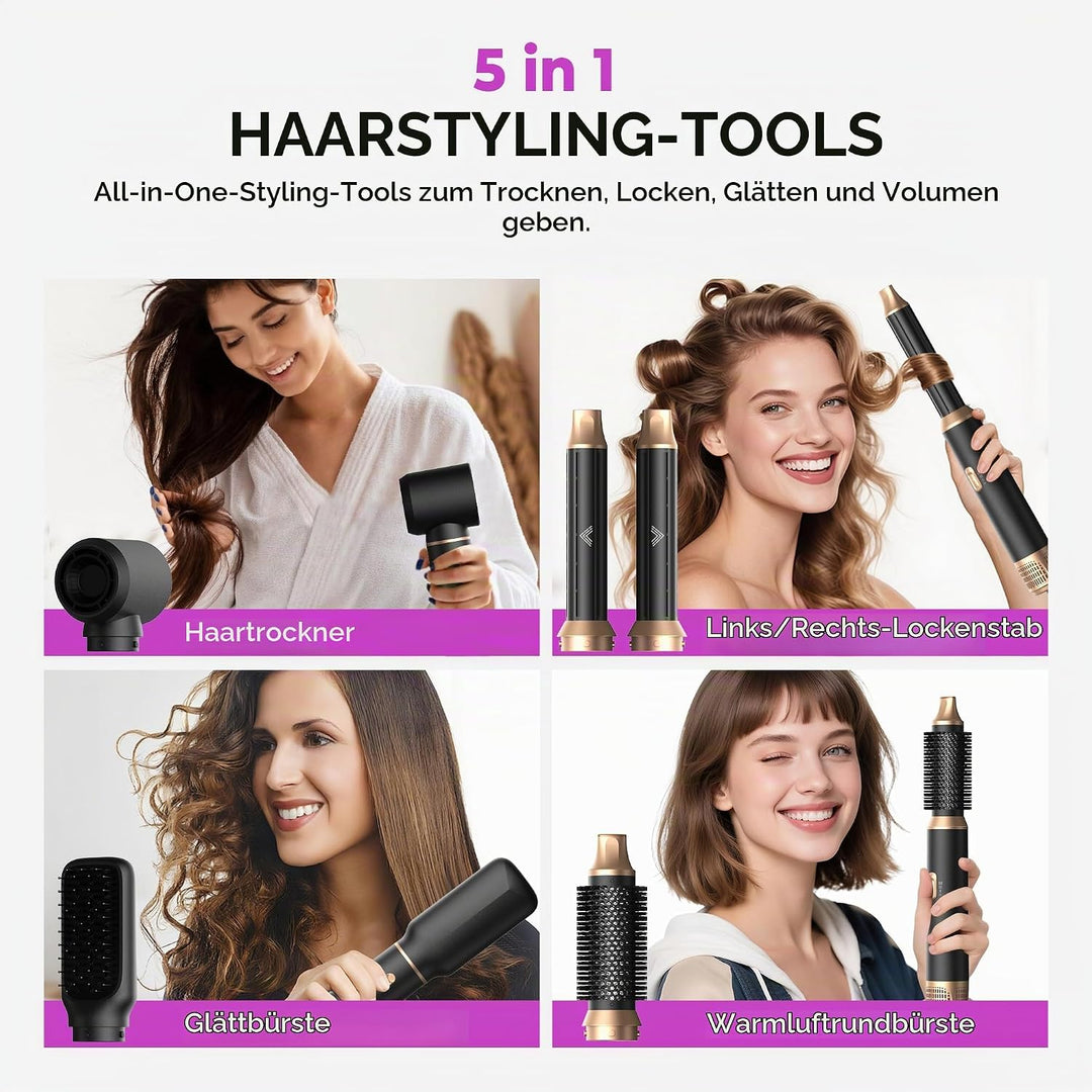 Hairstyler 5 in 1 Airstyler Haarstyler mit Luft Lockenstab Föhn Hair Dryer Haarstyling Geräte Föhnbü