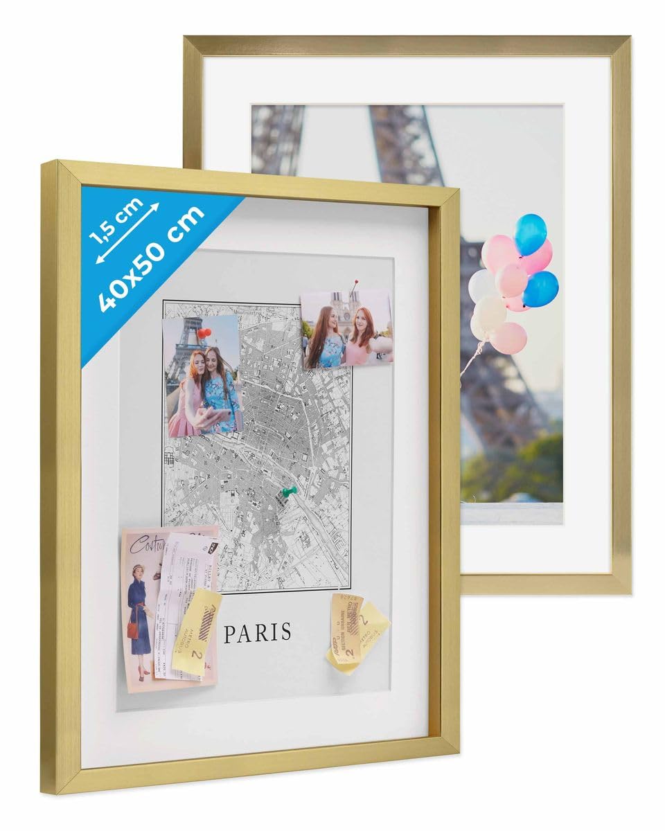 PHOTOLINI 3D-Bilderrahmen zum Befüllen 40x50 cm, Gold, Bilderrahmen tief mit Passepartout, 2er Set O