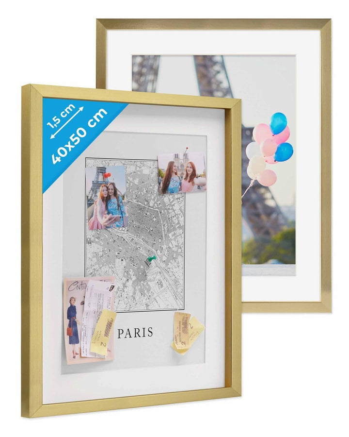 PHOTOLINI 3D-Bilderrahmen zum Befüllen 40x50 cm, Gold, Bilderrahmen tief mit Passepartout, 2er Set O