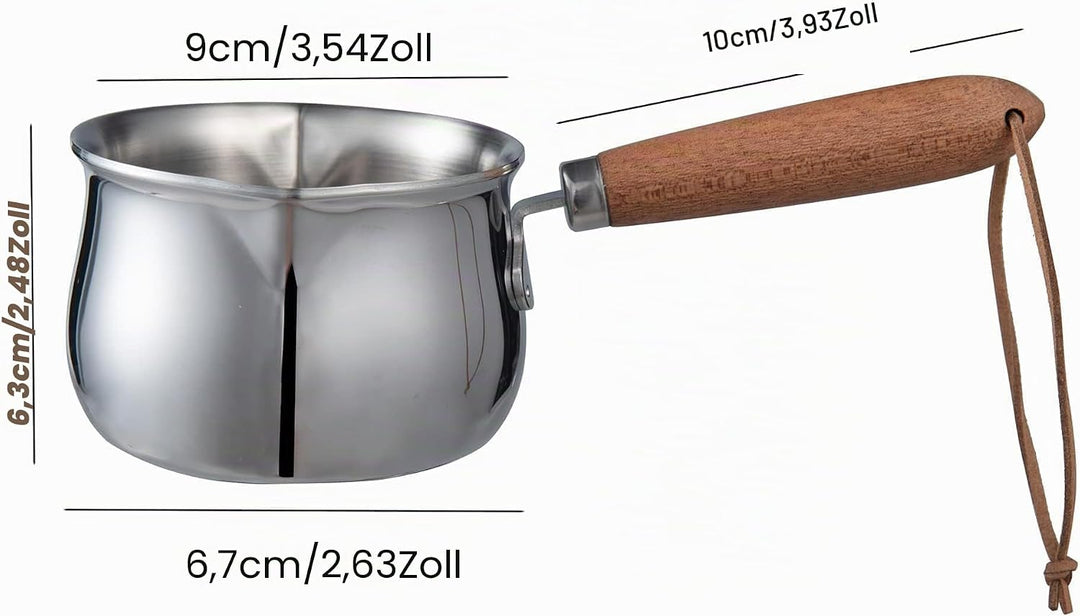 IMEEA Butterwärmer Milchtopf aus Edelstahl Holzgriff Kaffekanne Kleine Sossentopf Stielkasserolle fü