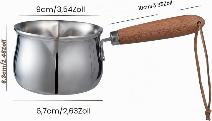 IMEEA Butterwärmer Milchtopf aus Edelstahl Holzgriff Kaffekanne Kleine Sossentopf Stielkasserolle fü