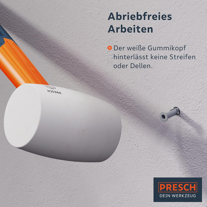 Presch Gummihammer Weiss 450g - Hartgummihammer mit Fiberglasstiel - ⌀=55mm - Weisser Naturkautschuk