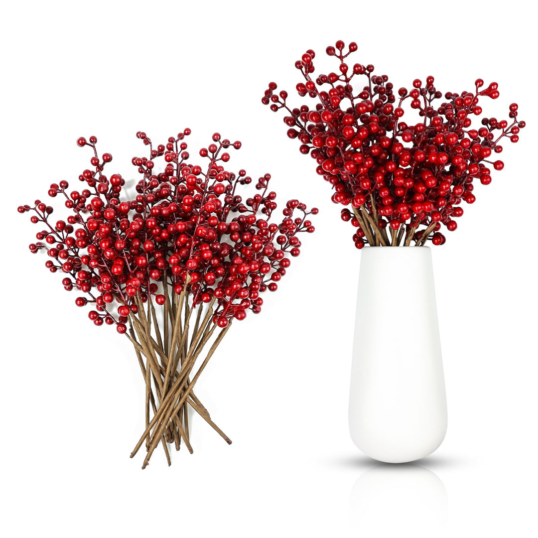 Rote Beeren Weihnachtsdeko 20er Künstlich Beerenzweige Herbstdeko, Rot