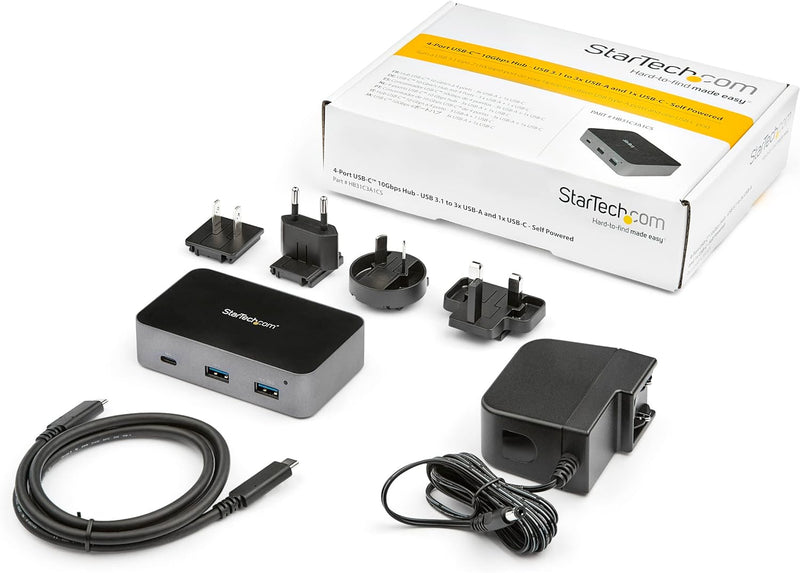 StarTech.com 4-Port-USB-C-Hub (10 Gbit/s, 3x USB-A und 1x USB-C, 1m Hostkabel, powered, mit Netzteil