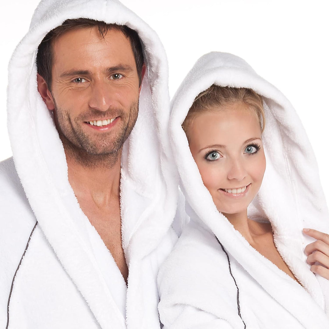 CelinaTex WellSoft Bademantel Kapuze Damen Herren XXL weiss Mikrofaser Morgenmantel Coral-Fleece Sau