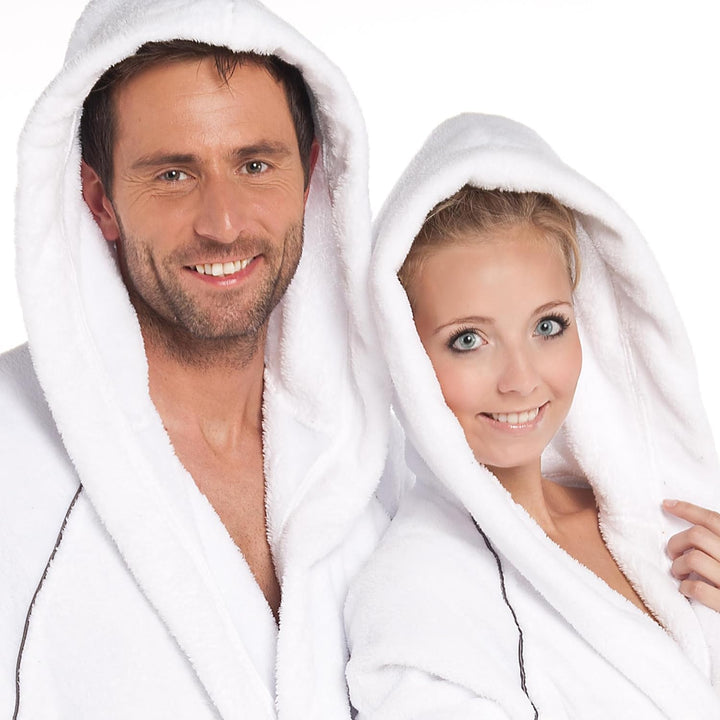 CelinaTex WellSoft Bademantel Kapuze Damen Herren XXL weiss Mikrofaser Morgenmantel Coral-Fleece Sau