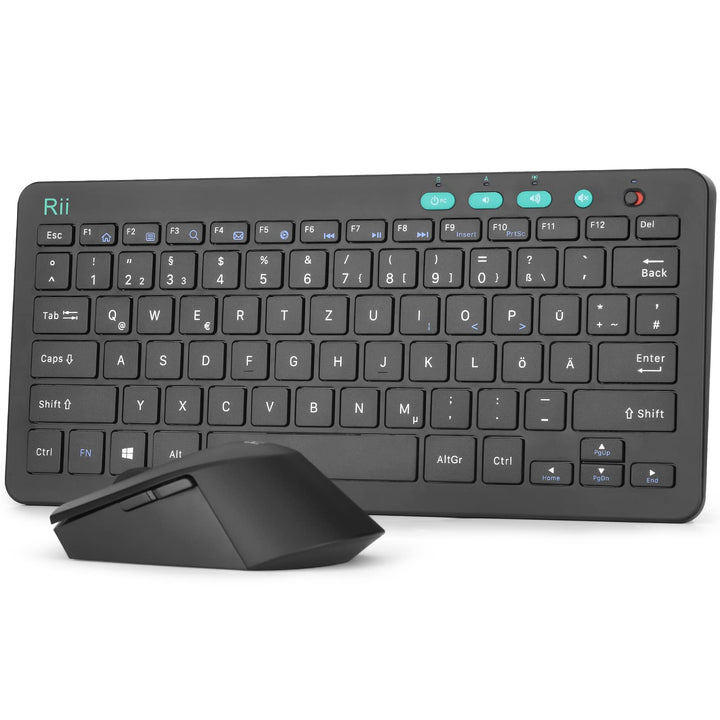 Rii Tastatur Maus Set Kabellos, 2.4G Kabellose Kompakte Tastatur mit Funkmaus für Laptop, PC und Sma