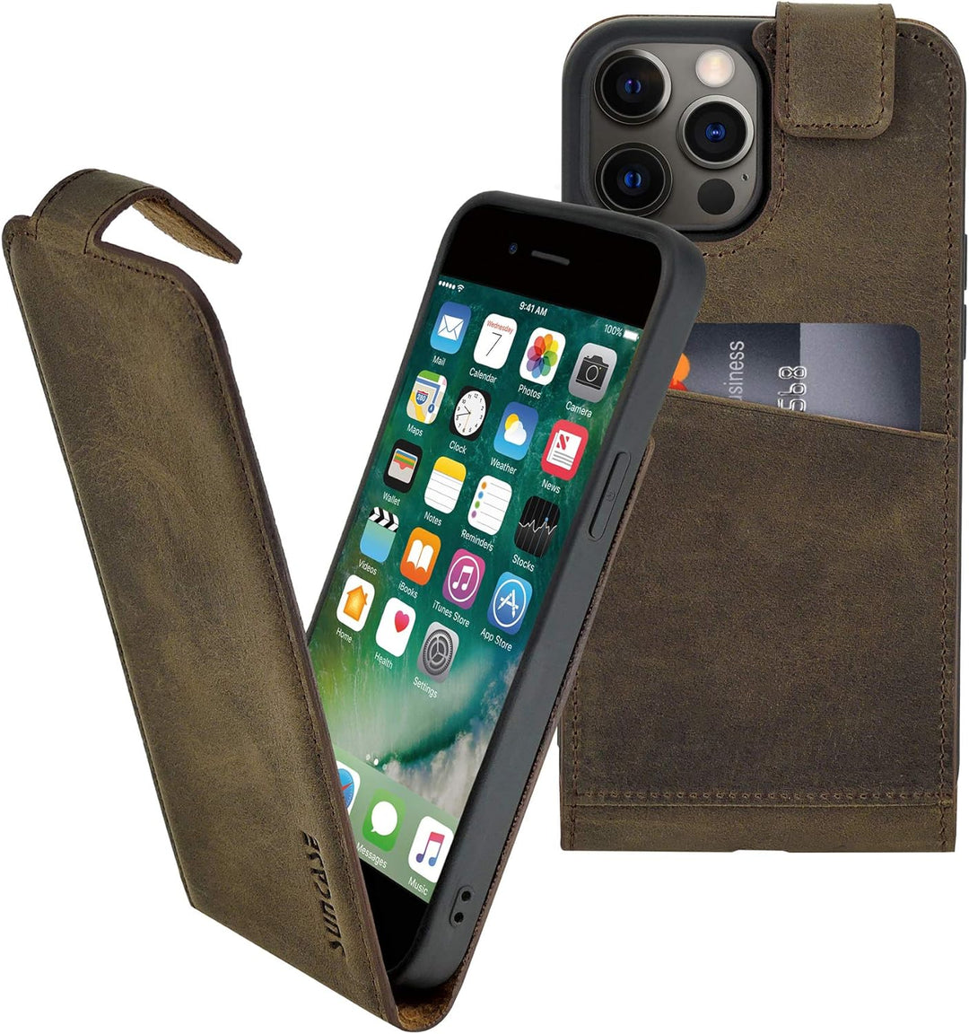 Suncase Original Flip-Style (Ultra-Slim) kompatibel mit iPhone 12 Pro Max (6.7") Hülle Ledertasche T