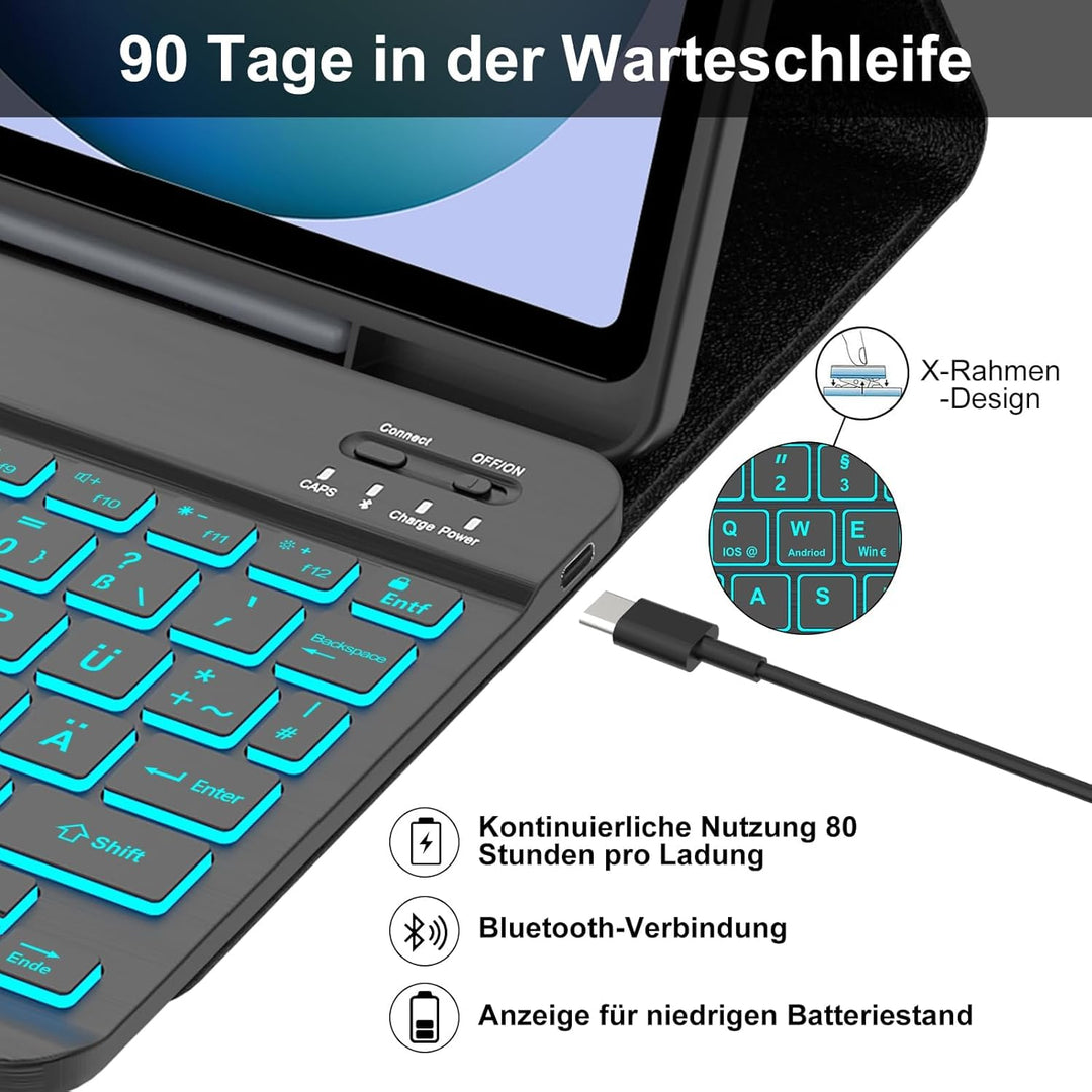 IVEOPPE Tastatur für Samsung Galaxy Tab S6 Lite 2024, 7-Farbige Beleuchtung, Hülle Tastatur für Sams