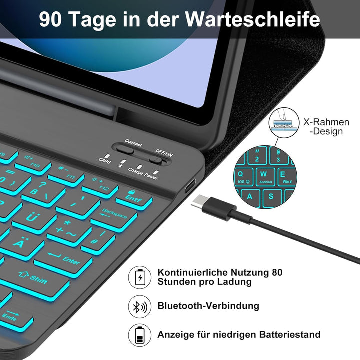 IVEOPPE Tastatur für Samsung Galaxy Tab S6 Lite 2024, 7-Farbige Beleuchtung, Hülle Tastatur für Sams