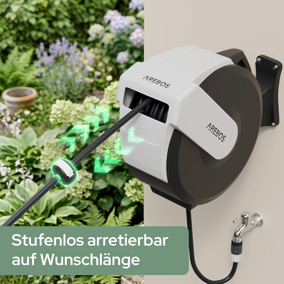 Arebos Schlauchtrommel Schlauchrolle Gartenschlauchaufroller 35 m | Wandschlauchbox automatisch | Wa