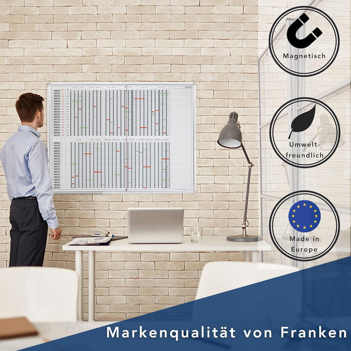 FRANKEN Personal- & Projektplaner über 12 Monate mit 24 Positionen, lackiert, magnetisch, beschreibb