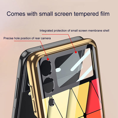 COQUE Galaxy Z Flip 4 5G Hülle,ultradünnes 9H Glas glänzend lackierte Handyhülle,Faltbare Handyhülle