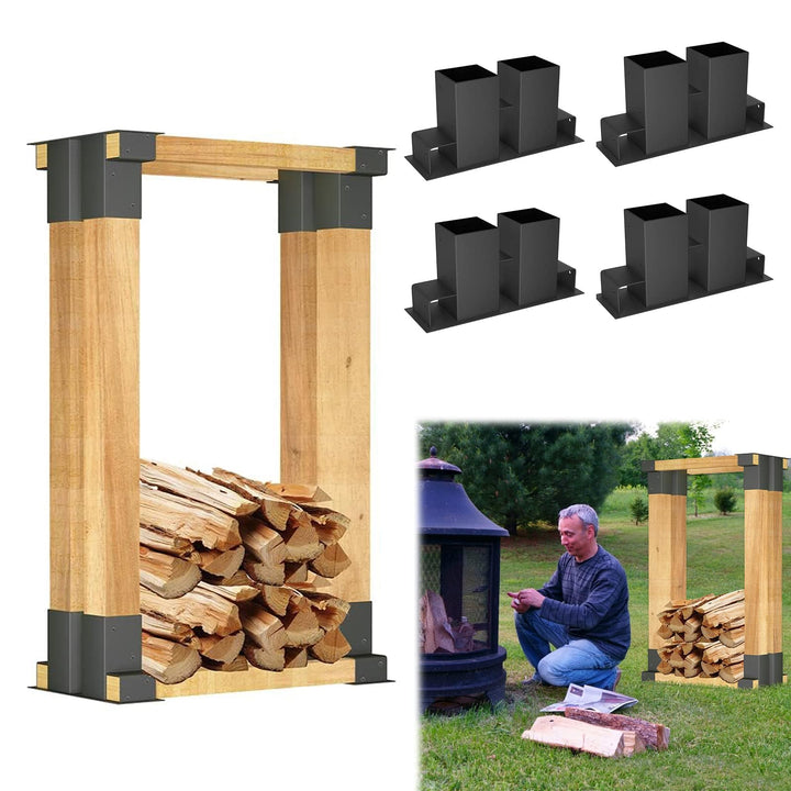 LZQ Holzstapelhilfe 4 Stück Stapelhilfe für Brennholz, Stabile Holzstapelhalter für Kaminholz, aus F