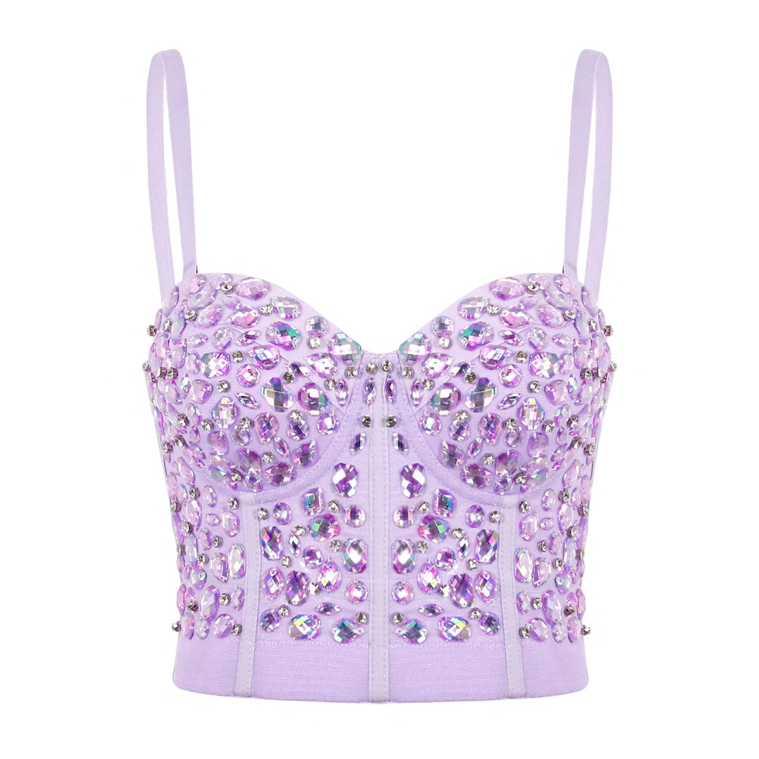 Naimo Damen Sexy Strass Bustier Push Up Crop Top Korsett BH Glitzer Kristall Tank Top Cami Weste Par