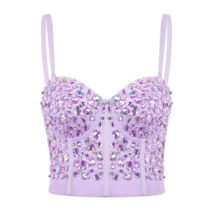 Naimo Damen Sexy Strass Bustier Push Up Crop Top Korsett BH Glitzer Kristall Tank Top Cami Weste Par