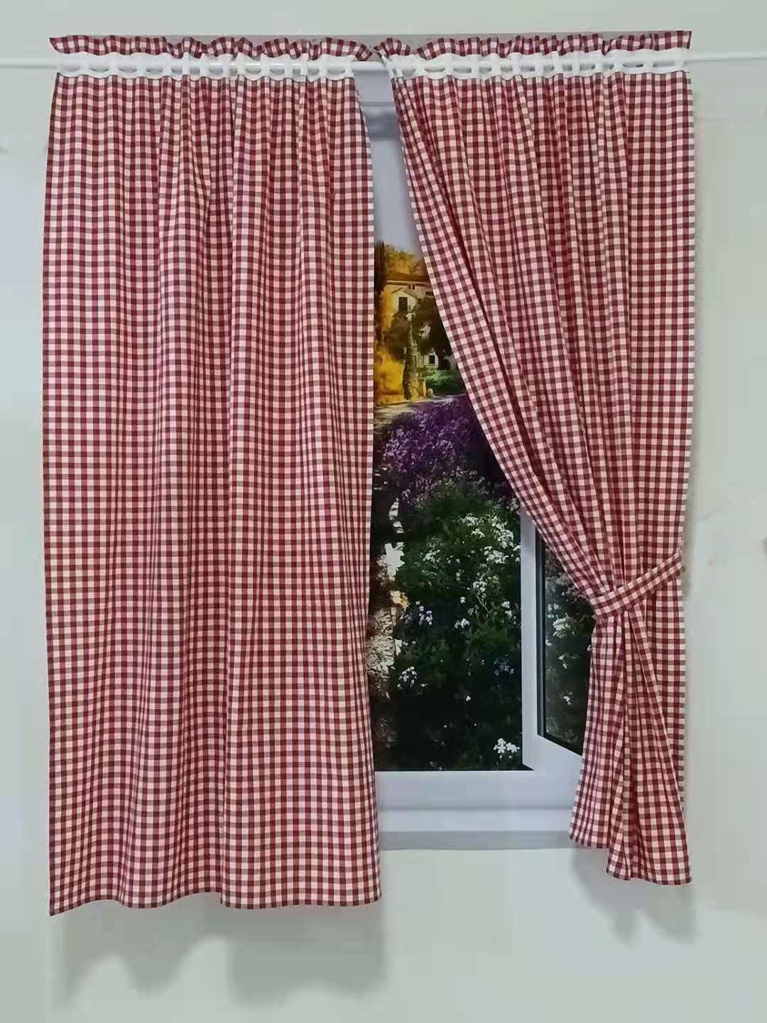 Yaland Vorhänge mit Karo-Muster Landhausstil Gardinen Karo-grösse 1x1cm Wohnzimmer Gardinenschals mi
