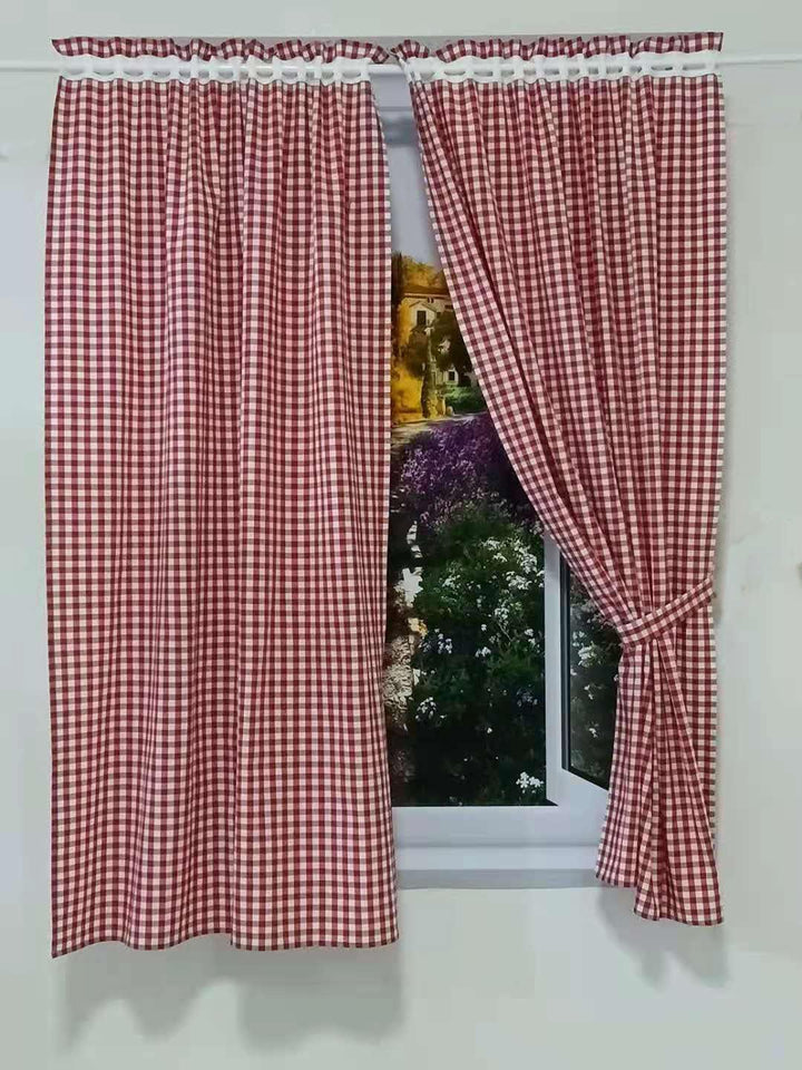 Yaland Vorhänge mit Karo-Muster Landhausstil Gardinen Karo-grösse 1x1cm Wohnzimmer Gardinenschals mi