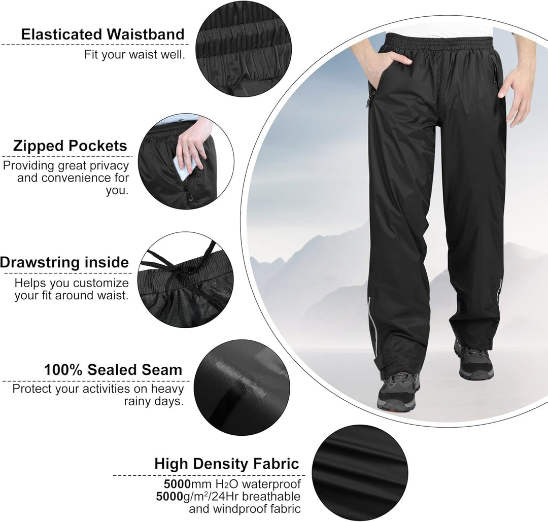 33,000ft wasserdichte Regenhose für Herren Leichte Regenhose Winddichte Outdoorhose zum Wandern Camp