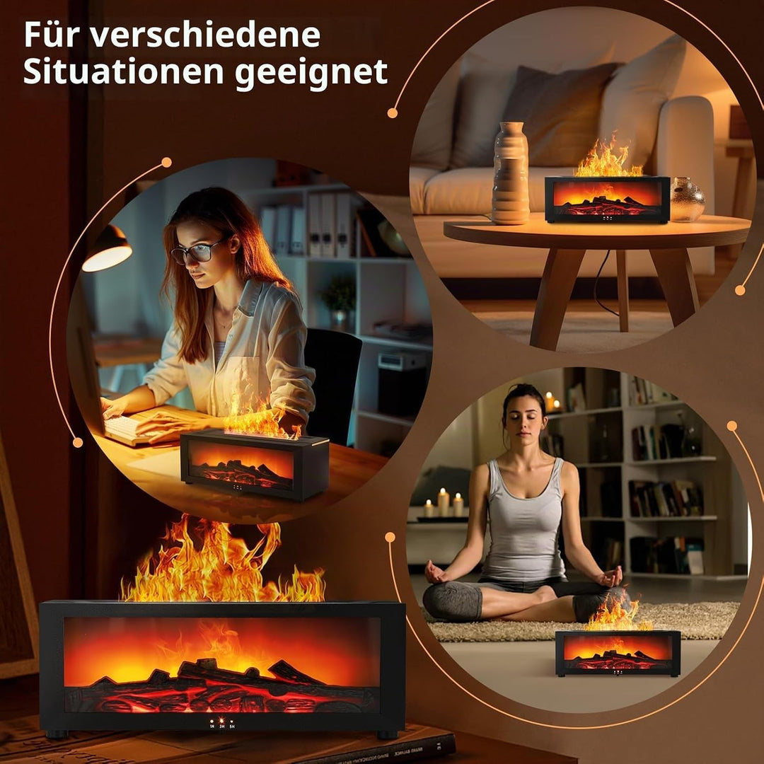 3D Flame Diffusor für ätherische Öle, Flammenbefeuchter Kamin, 150 ml mit Timer, Automatischer Absch